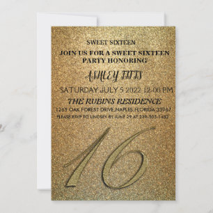 ELEGANTE INVITACIÓN NEGRA Y ORO DULCE 16º NACIMIEN