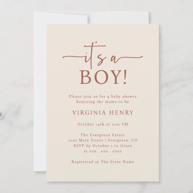 Elegante invitación neutral de Baby Shower (Anverso)