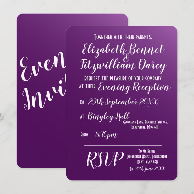 Elegante Invitación nocturna oscura morada (Anverso / Reverso)