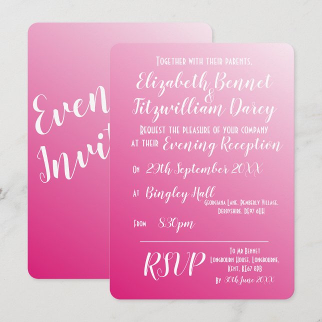 Elegante invitación nocturna rosa brillante (Anverso / Reverso)