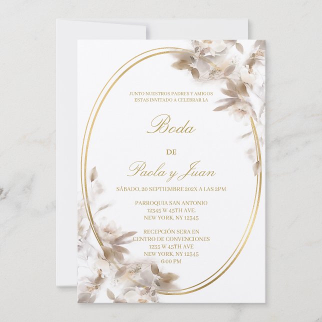 Elegante invitación oval de boda en español (Anverso)