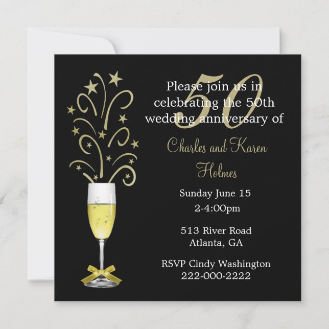 Elegante invitación para bodas de oro 50 aniversar (Anverso)