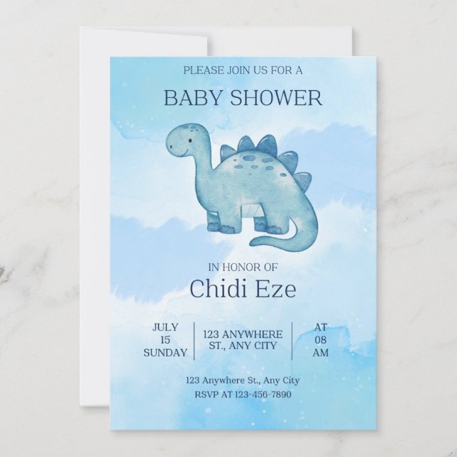 elegante invitación para ducha de bebé lindo dinos (Anverso)