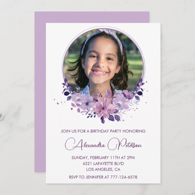 Elegante invitación para el 11º cumpleaños Foto El (Anverso / Reverso)