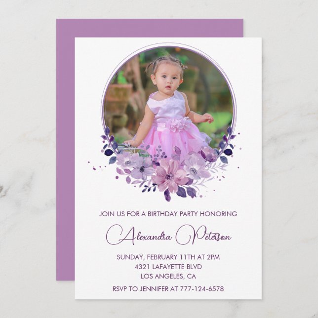 Elegante invitación para el 2º cumpleaños Foto Boh (Anverso / Reverso)