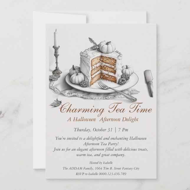 Elegante invitación para fiesta de té de Halloween (Anverso)