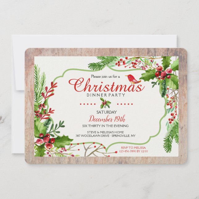 Elegante invitación para fiestas navideñas (Anverso)