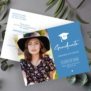 Elegante invitación para graduación de foto azul d