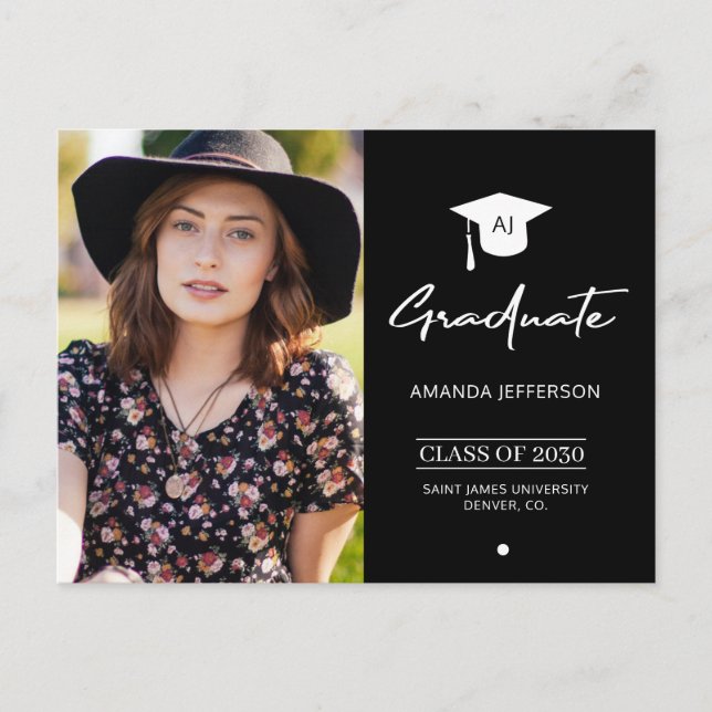 Elegante invitación para graduación de foto negra  (Anverso)