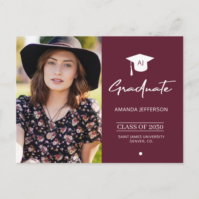 Elegante invitación para graduación de fotos con g (Anverso)