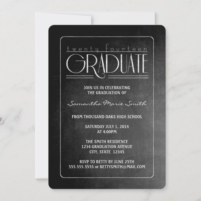 Elegante invitación para graduación de pizarra (Anverso)