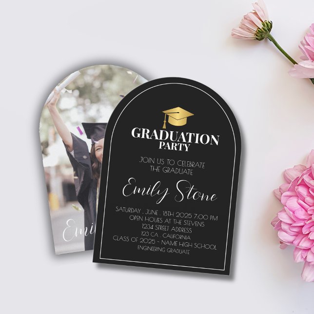 elegante invitación para graduación en blanco y ne (Subido por el creador)