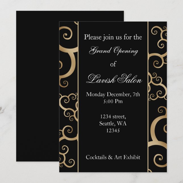 Elegante invitación para la fiesta Black Gold Corp (Anverso / Reverso)