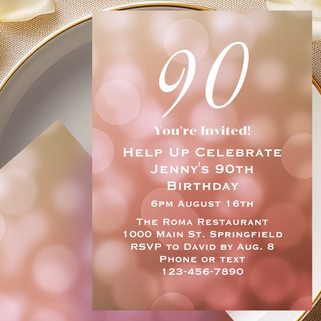 Elegante invitación para su 90 cumpleaños en rosa (Subido por el creador)