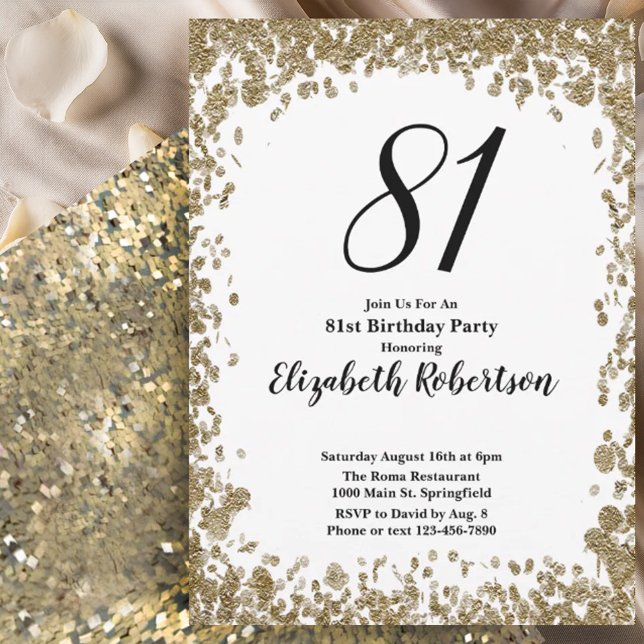 Elegante invitación para sus 81 años en oro para e (Subido por el creador)