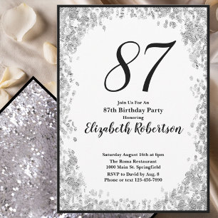 Elegante invitación para sus 87 años en plata para