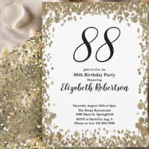 Elegante invitación para sus 88 años en oro para e