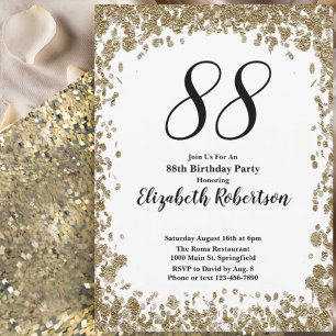 Elegante invitación para sus 88 años en oro para e