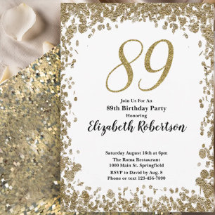 Elegante invitación para sus 89 años en oro para e