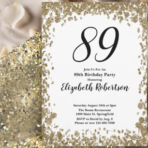 Elegante invitación para sus 89 años en oro para e