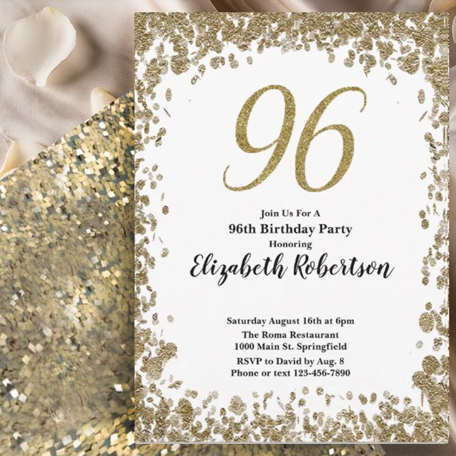 Elegante invitación para sus 96 años en oro para e (Subido por el creador)