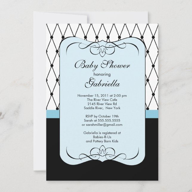 Elegante invitación parisina a Baby Shower Blue Bo (Anverso)