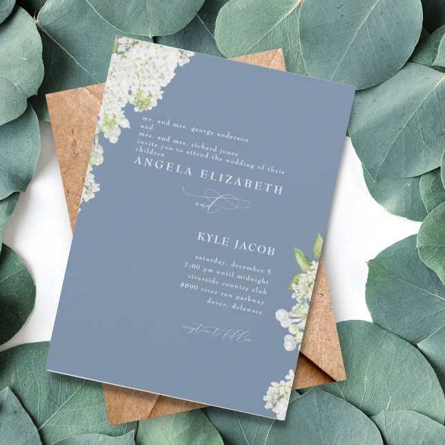 Elegante Invitación Periwinkle Lilacs Blanco (Subido por el creador)