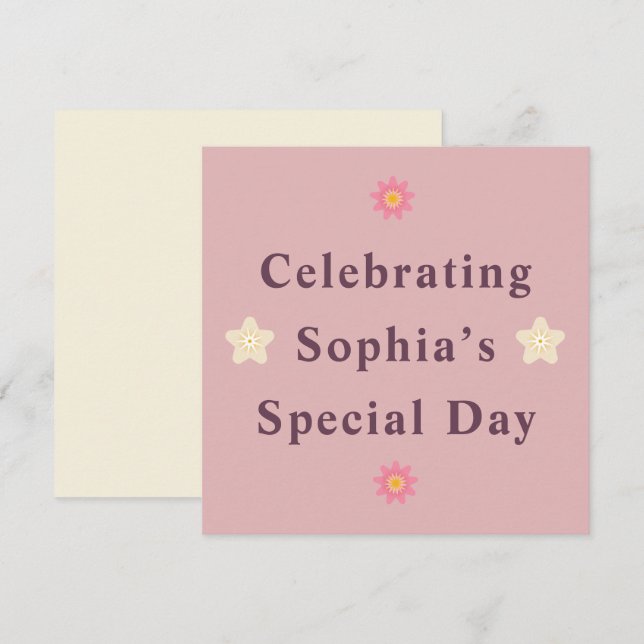Elegante invitación personalizada para un día espe (Anverso / Reverso)