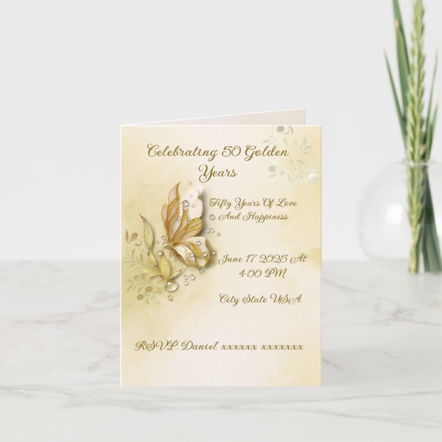 Elegante invitación plegada de mariposa de tierra (Anverso)