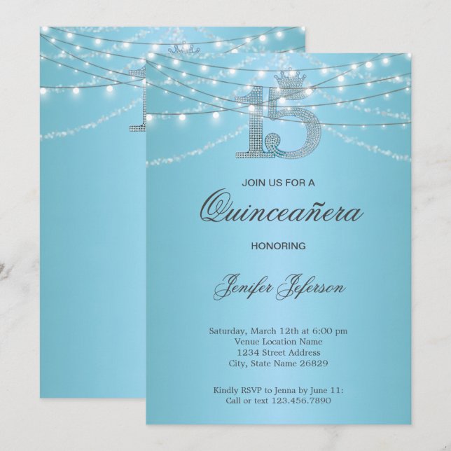 Elegante Invitación Quinceanera (Anverso / Reverso)