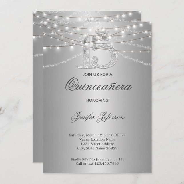 Elegante Invitación Quinceanera (Anverso / Reverso)