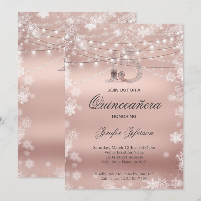 Elegante Invitación Quinceanera (Anverso / Reverso)