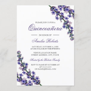 Elegante Invitación Quinceanera de Lavanda Púrpura