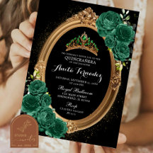 Elegante Invitación Quinceañera Negro Verde Esmera