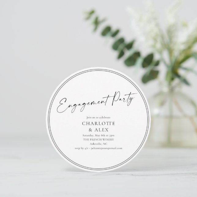 Elegante Invitación Redonda de Fiesta de Compromis (Anverso de pie)