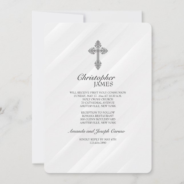 Elegante invitación religiosa blanca (Anverso)