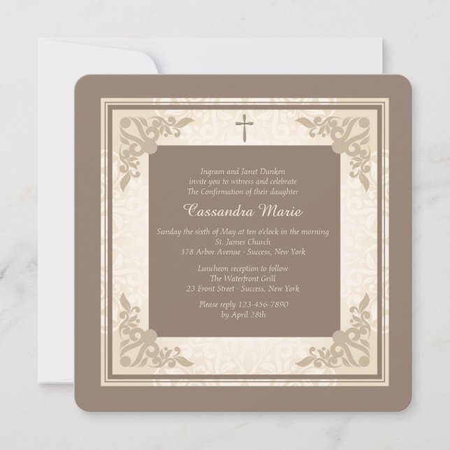 Elegante invitación religiosa cuadrada (Anverso)