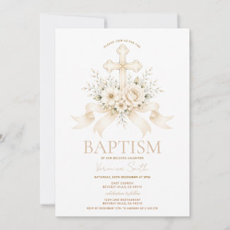 Elegante Invitación Religiosa de Flores de Cruz de