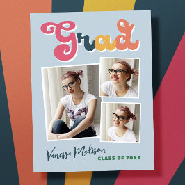 Elegante Invitación Retro Vintage 3 Photo Grad