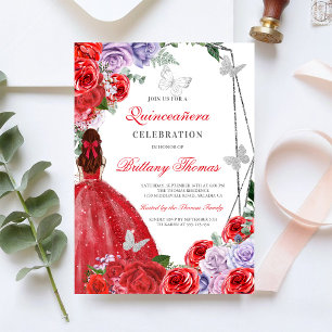 Elegante Invitación Roja de Quinceañera
