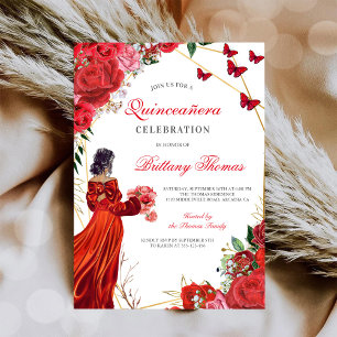 Elegante Invitación Roja de Quinceañera