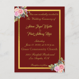 Elegante invitación roja y dorada