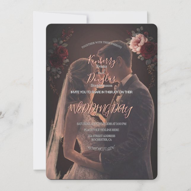 Elegante Invitación Romántica de Boda Rústica (Anverso)