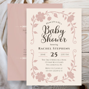 Elegante Invitación Rosada para Baby Shower Botáni