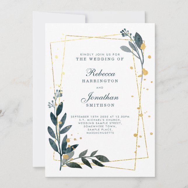 Elegante Invitación RSVP a la Boda de Oro de Verdo (Anverso)