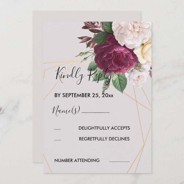 Elegante invitación RSVP geométrica dorada (Anverso / Reverso)