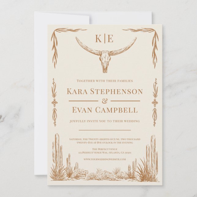 Elegante invitación rústica a la boda occidental (Anverso)