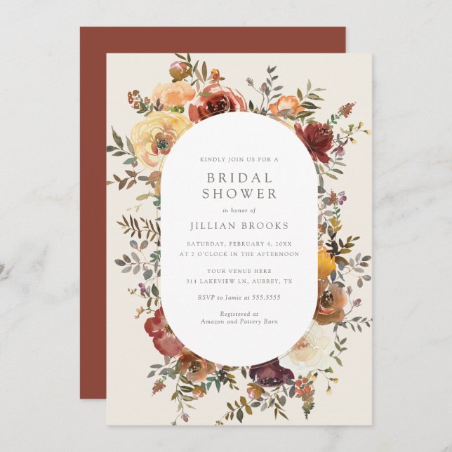 Elegante Invitación Rústica Fall Floral Bridal Sho (Anverso / Reverso)