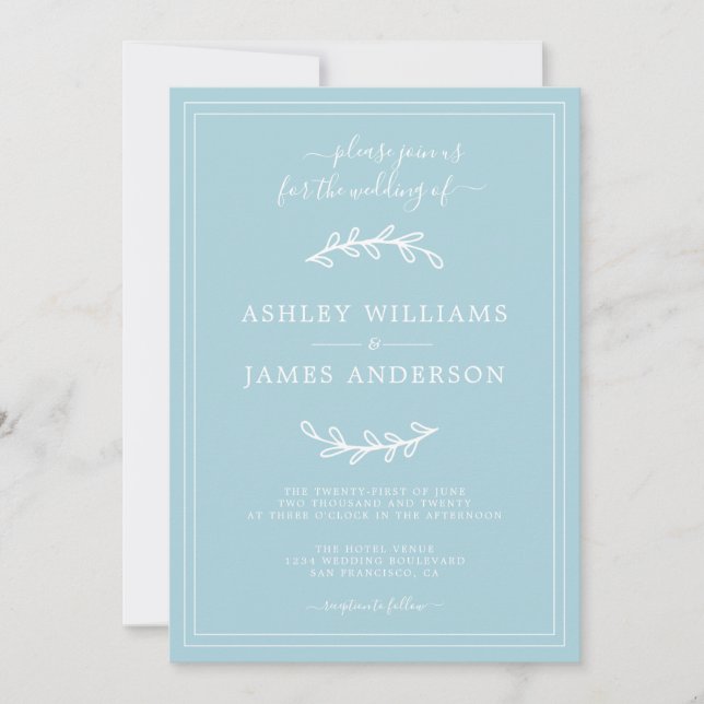 Elegante invitación simple de boda azul brillante (Anverso)