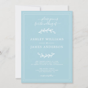 Elegante invitación simple de boda azul brillante